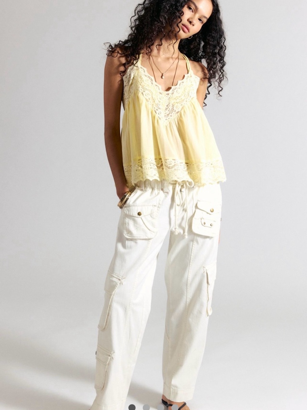 We The Free Ivory Cargo Joggers - Drawstring Utility Pants